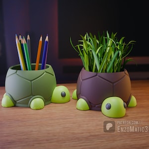 turtle - flower pot, planter, pencil holder - 3MF, STL Multiparts - Print in place, No Support - files for 3d print