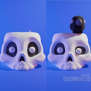 Schedelpot met kraai - Halloween - plantenbak, potloodhouder - STL-bestand voor 3D-printer, 3D-printen