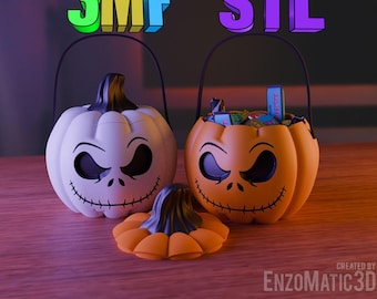 Pumpkin jack - Candy bucket trick or treat, Halloween, spooky horror - 3mf pre-painted - Printer 3D STL file