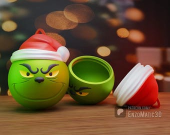 Christmas tree ball - Christmas ornament with secret gift cavity - 3MF, STL files for 3d print - Print in place, No Support