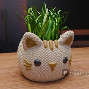 gebreide kattenpot - bloempot, plantenbak, potloodhouder - 3mf, STL voor 3D-printer, 3D-printen