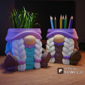 christmas Mama Gnome flower pot, planter, pencil holder - 3mf, STL for 3d printer, 3d printing