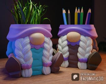 christmas Mama Gnome flower pot, planter, pencil holder - 3mf, STL for 3d printer, 3d printing
