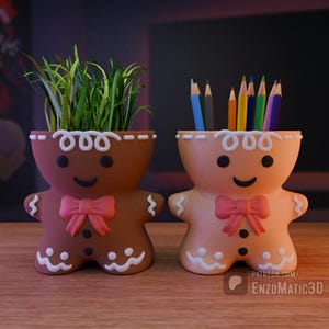 Christmas cookie - gingerbread man flower pot, planter, pencil holder - 3mf, stl for 3d printer, 3d printing