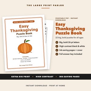 Enkel Thanksgiving-pusselbok, ordsökning med extra stor stil, låg bläcknivå (PDF-nedladdning)