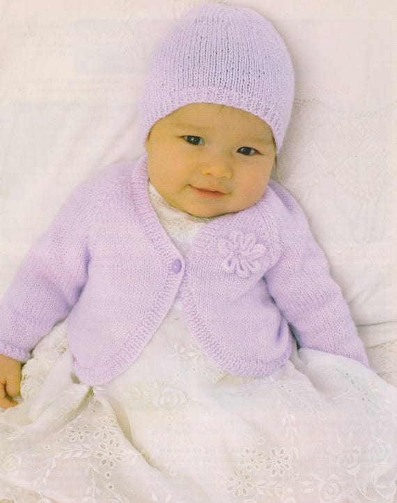 Baby Flower Cardigans and Bonnets Knitting Pattern