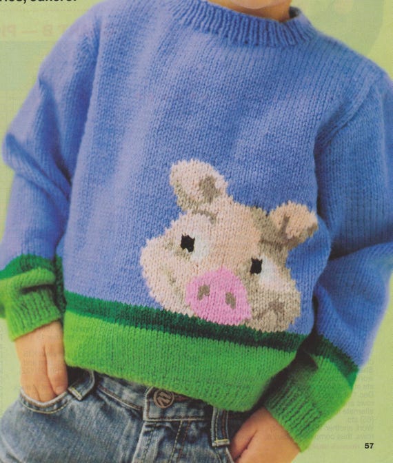 Pig and Duck Intarsia Sweater Knitting Patterns (PDF)