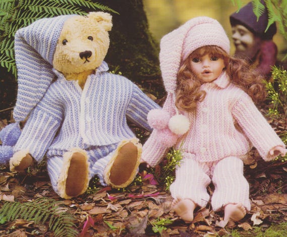 Knitting Patterns: Teddy Doll Wardrobe, Matching Sweaters (9 Outfits)