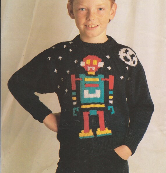 Robot, Sailboat and Chicks Sweaters Knitting Patterns