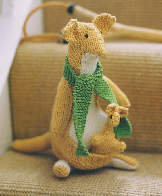Rabbit, Kangaroo, and other knitted Toys