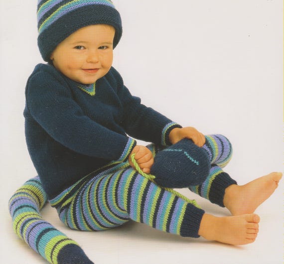 Complete Striped Outfit, Snake, Beanie, and Blanket Knitting Pattern