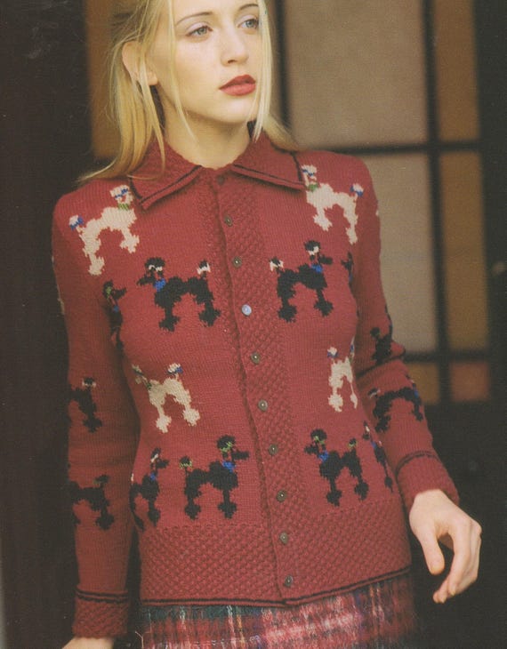 Poodle Cardigan, Black Sweater, Miniskirt, Striped Cream and Black Jacket Knitting Pattern