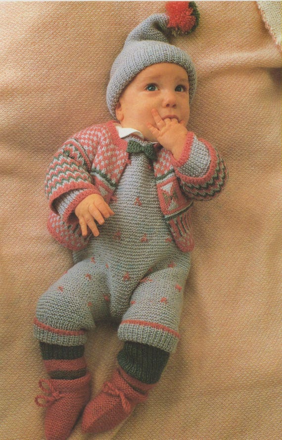 Baby Outfit Pattern, Romper Suit, Fair Isle Jacket (PDF Pattern)