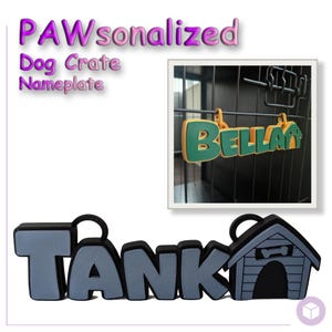 Personalized Dog Nameplate | Custom 3D Printed Pet Crate Sign with Clips - Doghouse