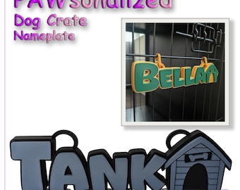Personalized Dog Nameplate | Custom 3D Printed Pet Crate Sign with Clips - Doghouse