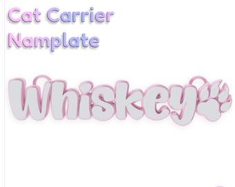 Personalized Cat Carrier Nameplate | Custom 3D Printed Pet Carrier Sign with Clips - Paw