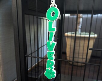 Personalized Vertical Dog Nameplate | Custom 3D Printed Pet Crate Sign with Clips - Paw