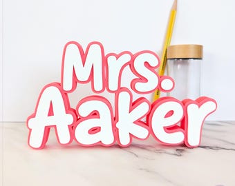 Custom 3D Printed Desk Nameplate – Personalized Bubble Letter Office Sign, Teacher Gift