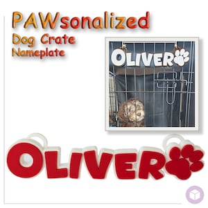 Personalized Dog Nameplate | Custom 3D Printed Pet Crate Sign with Clips - Paw