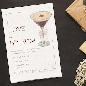 Love is Brewing Shower Invitation | Coffee Lover Invite | Espresso Martini Bridal Shower | Printable Bridal Shower Invite