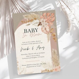Boho Baby Shower Invitation | Neutral Bohemian Invite | Boho Pampas Baby Shower Template