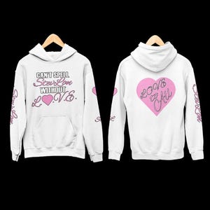 Sudadera con capucha blanca con letras rosas y corazón de StevLon Love