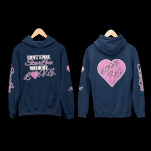StevLon Love Navy Blue Hoodie with Pink Letters & Heart