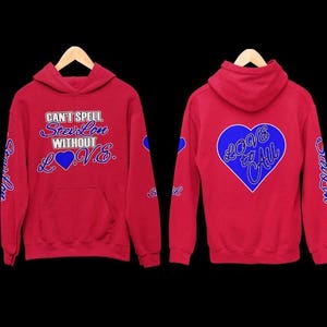 StevLon Love Hoodie rot mit blauer Aufschrift & Herz