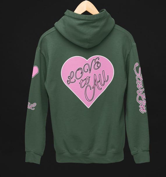 Stevlon Love Forest Green Hoodie With Pink Letters Heart