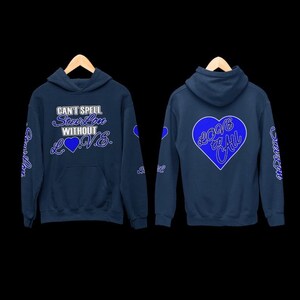 StevLon Love Navy Blue Hoodie with Blue Letters & Heart