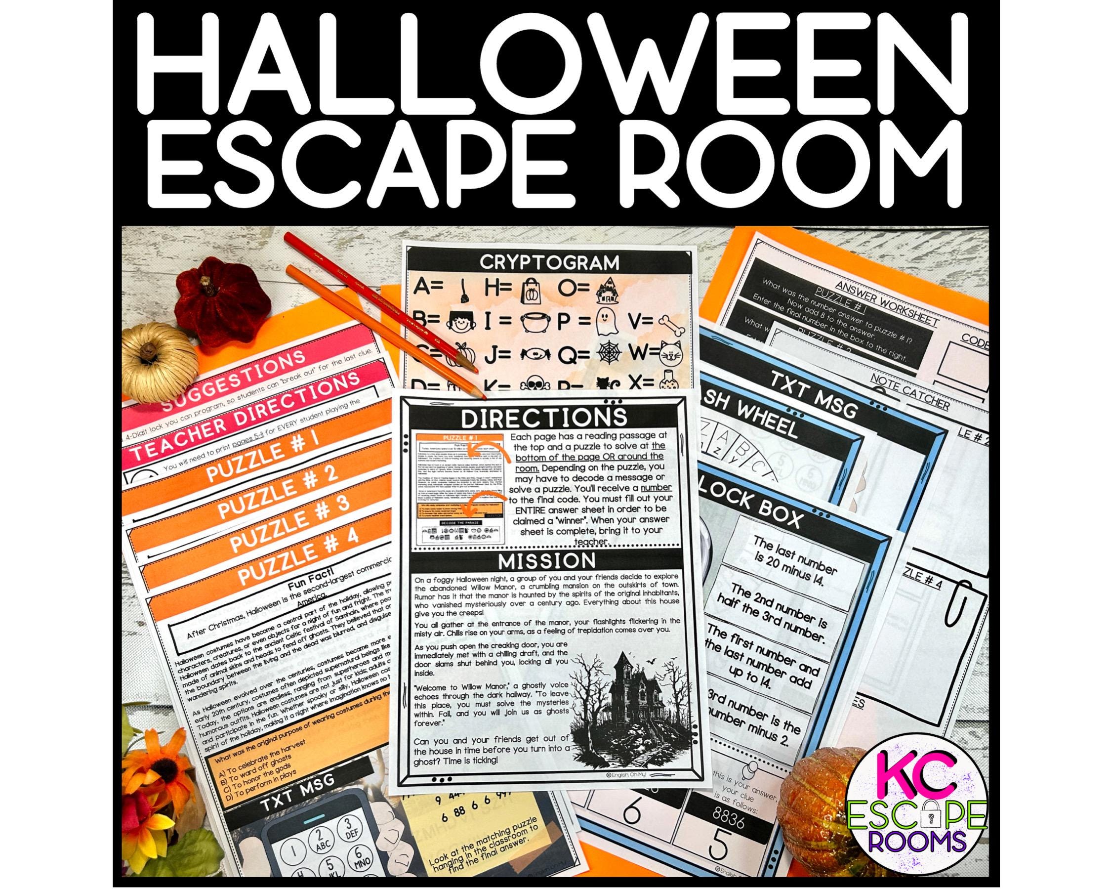 Salle d'évasion d'Halloween pour enfants, salles d'évasion à imprimer, salles d'évasion à imprimer, salles d'évasion pour salle de classe