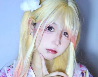Blonde Pink Gradient Cosplay Wig, 65cm Long Straight Hair