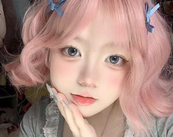 Cool girl short grapefruit pink female cos 25cm short curly hair 25cm light pink short curly hair color (only for cos and likes)