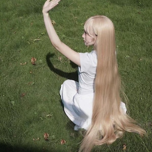 Cute natural extra long platinum female full head cover cos 130cm long straight hair Lolita 1.3 meters blonde (only for cos and likes)