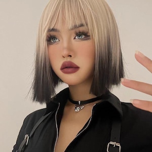 クールガール ショート プラチナグラデーション ブラック 女性 コス 25cm ショートヘア 25cm プラチナグラデーション ブラック ストレートヘアカラー（コスといいね専用）