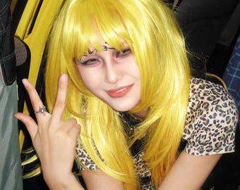 12 Inch Yellow Shag Style Straight and Layered With Bangs 