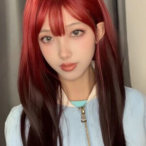 Girl red gradient red brown female full head cover cos 65cm long straight hair Lolita 65cm red straight hair color (only for cos and likes)