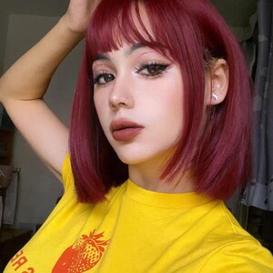 Cool girl red female full head cover cos 25cm short straight hair Lolita 25cm red straight hair color (only for cos and likes)