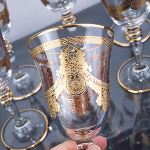 Handcrafted Crystal Wine Glass Set with 24K Gold Detailing – 6 Pcs – Elegant Handmade Luxury Glassware