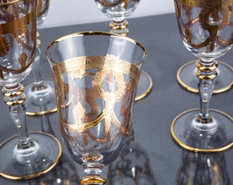 Handcrafted Crystal Wine Glass Set with 24K Gold Detailing – 6 Pcs – Elegant Handmade Luxury Glassware