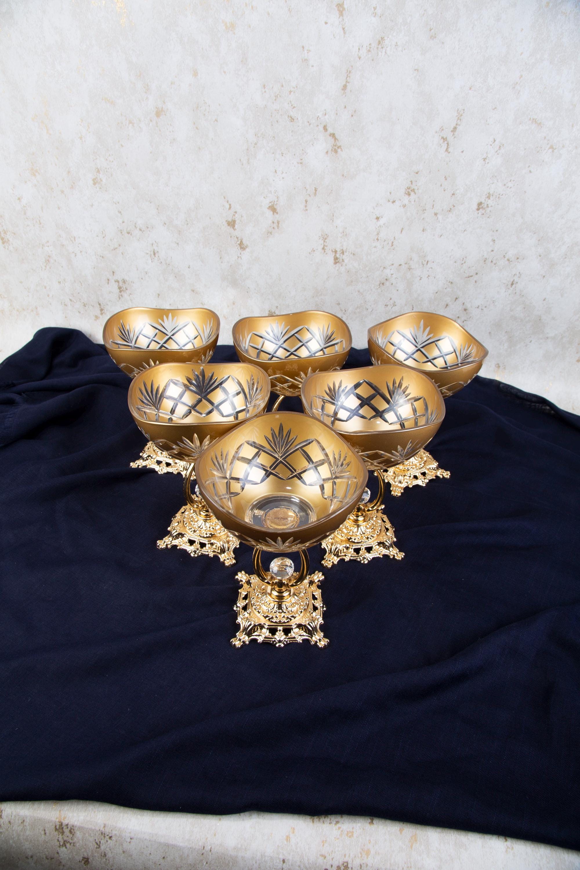 Vira Gold Pineapple Decorative Cold Cut & Dessert Serving Set with Metal Stand – 6-Piece Snack Bowl Set