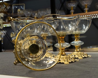 Vira Gold Dessert & Snack Bowl Set with Metal Stand – Elegant Serving Set