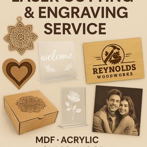 Custom Laser Cutting Engraving Service | MDF Acrylic Glass Wood Cardboard | Personalized Designs