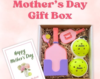 Mother's Day Pickleball Gift Box - Pickleball Present - Pickleball Accessories - Mini Pickleball Paddles & Balls - Moms Love Pickleball