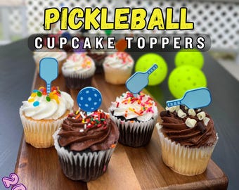 Pickleball Cupcake Toppers 24PC - Pickleball Party Decor - Pickleball Gift