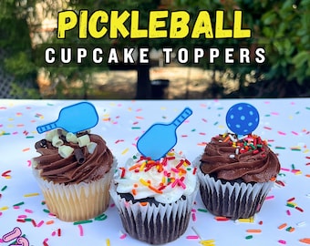 Pickleball Cupcake Toppers 12PC - Pickleball Party Decor - Pickleball Gift