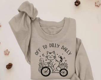 Dilly Dally Cute Cat Sweater, Feline Crewneck, Cat Lover Gift, Funny Kitty Sweatshirt, Cat Sweat, Aesthetic Top, Unisex Crewneck Sweatshirt