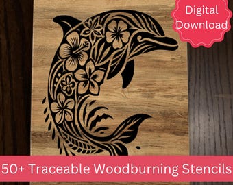 Ocean Animals Wood burning Stencil Bundle, Traceable Pyrography, Dolphins, Turtles, Whales, Penguins, 500 x 500 PNG,  Digital Download