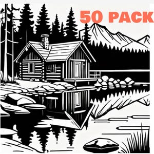 Padrão de cabine de lago queimando madeira, pacote com 50 unidades, modelo, 512x512 PNG, várias cabines com configurações exclusivas, arte digital, design gráfico