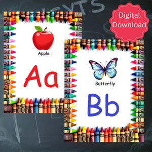 Afiche del alfabeto: letras e imágenes coloridas para aulas y guarderías. Gran regalo para niños pequeños y salas de juegos. Letra grande del alfabeto.